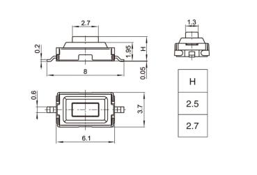 push button switch red  3.7mm  X 6.1mm X 2.5mm
