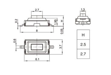 push button switch Blue  3.7mm  X 6.1mm X 2.5mm