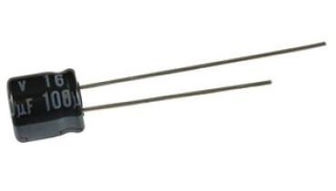 Radial electrolytic capacitor, 100 µF, 16 V, RM 2.5, miniatur